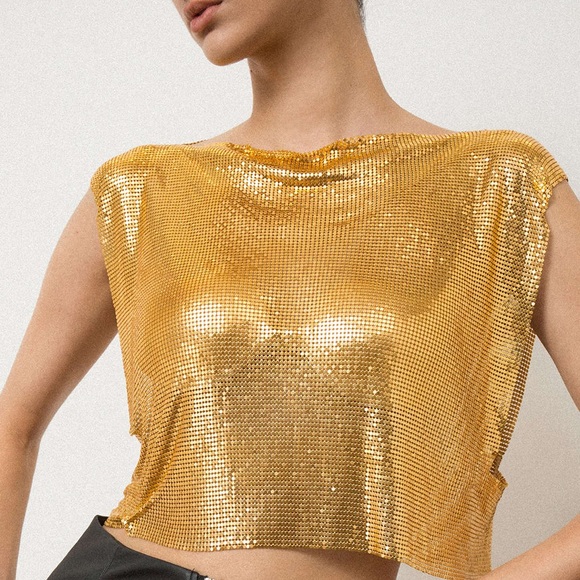 Micas Tops - Micas Gold Sequin Women's Top M mc6-14